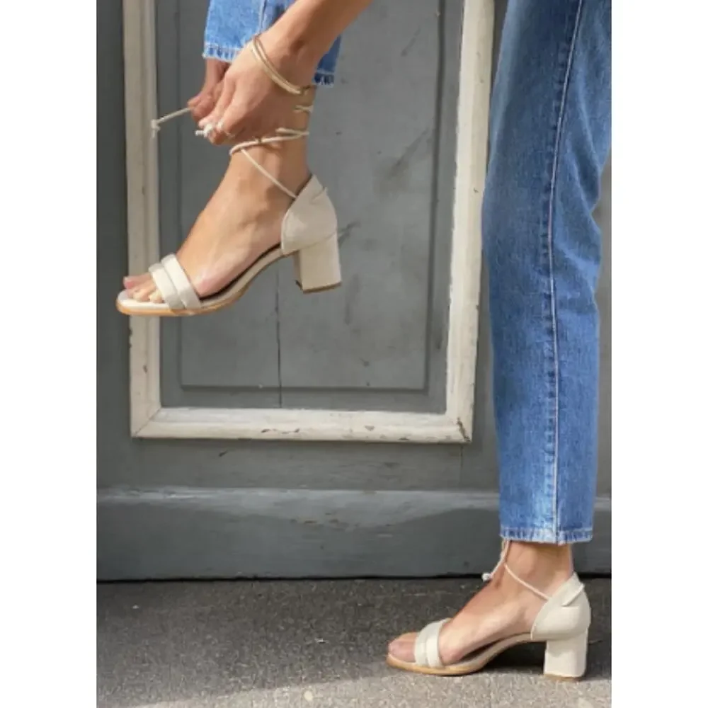 NEW Alohas Dakota Beige Sandals •41/ 10• Suede Block Heel Wrap Strappy $185